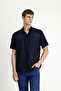 Short Sleeve Regular Fit Button Collar Linen Shirt - 4