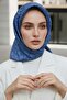 100% twill silk monogram patterned indigo colored 90x90 scarf sewing method: hand stitching - 3