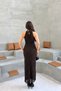 Women's Brown Flock Print Halter Neck Dress with Glitter Detail in Maxi Length - 6