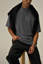 Men's Smoked Crew Neck Plain Basic Unprinted Oversize Salas T-Shirt - 5