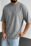 Men's Gray Basic Plain Unprinted Oversize Salas Boyfriend T-Shirt - 2