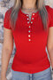 Red Short Sleeve Buttoned Blouse - 3