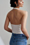 Women's Halter Neck 95% Cotton Double Layer Crop Top Bodysuit - 3