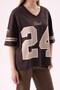 Crep Women's College Printed 24 V-Neck Short Sleeve T-Shirt Oversize Fit 100% Cotton Brown - 5