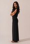 Women's Black Boat Neck Shoulder and Asymmetrical Waist Draped Maxi Dress - 5