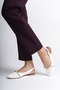 Th Colleciton Allison Buckle Orthopedic Comfortable Sole Stone Detailed Women's Ballerina Shoes Ckt - White - 3 - 3