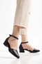 Liora Black Genuine Leather Women's Short Heeled Shoes 34-43 Size Ankle Strap Comfortable Stylish - 8