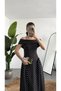 Women's Black and White Polka Dot Boat Neck Midi Dress – Off-The-Shoulder, Waist-Fitted, Stylish & Formal Dress - 4