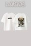 Lamb of 3 Design Back Printed Cotton White Oversize T-Shirt