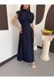 Women's Dress Zero-Sleeve, Fitted at the Waist, Stand-Up Collar, Maxi Length Design Dress - 3