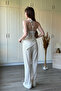 Halter Neck Asymmetrical White Trouser Suit with Gold Accessories - 6