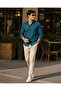 Men's Petrol Textured Striped Regular Fit Shirt - 4