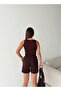 Women's Brown Color Mini Shorts Square Neck Athlete Double Set - 3