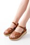 730-138 Tan Knitted Genuine Leather Orthopedic Sole Women's Sandals - 2