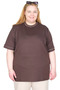 Mode XL Real Big Size Women's T-Shirt Biss Collar Seersucker Pocket U26221 Brown
