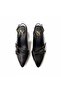 Black Leather Three-Buckle Women's Pointed Toe Thick Heeled Stiletto Shoes - 3
