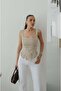 Beige Linen Corset Blouse with Rope Detail - 2