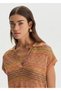 Color-Shift Polo Collar Mustard Knitwear Top - 4