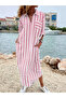 Pink Striped Long Sleeve Shirt Midi Dress