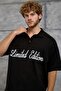 Men's T-Shirt Limited Written Polo Collar Black Oversize Printed Knitwear - 2