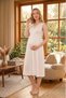 New Season Ecru Summer V-Neck Lace Detailed Design Wide Strap Buttoned 100% Cotton Maternity Nightgown - 7