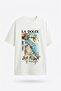 Women's Letter Embroidered Printed Oversize T-Shirt Ecru - 2