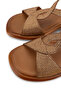 Women's Genuine Leather Tan Flat Sandals - 3