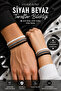 Set of 3 Black and White Macrame Fan Bracelets - Handmade Adjustable Unisex Knitted Bracelet
