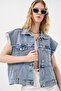 Women's Stone Detailed Denim Vest - 5