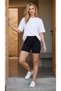 Women's Black High Waist Seamless Ribbed Biker Shorts Leggings Gathering Seamless - 6