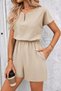New Season Women's Short-Sleeved V-Neck Short Imported Crepe Jumpsuit with Elastic Waist - 2