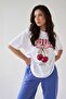 Women's Oversize Casual T-Shirt Cherries Ecru White - 4