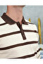 Cotton Lycra Slim Fit Knitted Horizontal Pattern Collar Stripe Detailed Polo Collar Sweater - 3