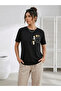 Cute cat pocket print short sleeve summer t-shirt - black