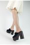 Black Suede Thick Heel High Platform Sole Women's Slippers Thick Heel Slippers - 4