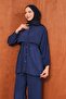 Navy Blue Bel Tie-Detail Tunic Trouser Suit - 4