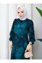 Patterned Belted Hijab Dress Lotus Pattern - 4