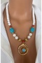 Natural Stone White Blue Turquoise Stone Detail Special End Design Women's Summer Necklace in Gift Box - 3