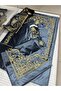 Gold Embroidered Groom Prayer Rug Set 4 Pieces - Silk Velvet Bundle and Prayer Beads - 4