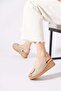 Destar Genuine Leather Front Buckle Open Back Women's Wedge Heeled Sandals Beige Skin - 2