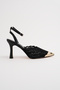 Yasmin Black Pointed Toe Lace Detailed Classic Heeled Shoes - 7