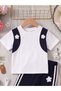 Girl's White and Navy Blue Color Block Floral Appliqué Top and Bottom Set (Ages 3-12) - 3