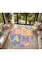 Aura Series – Beam Written Round Pink Blue Yellow Retro Base Decorative Carpet Aura2 - 2