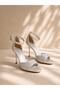 Women's Stone Embellished Satin Ankle Strap Engagement Henna Wedding Girl Request Steel Thin Heeled Evening Dress Shoes - 3