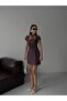 Scarf Detailed Brown Polka Dot Women's Dress - 4