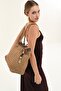 Women's Tan Leopard Detailed Straw Shoulder and Beach Bag - 2