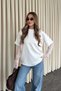 Women's Crew Neck Mardiya Lace Sleeve Blouse Oversize Cotton Relaxed Cut T-Shirt - 3