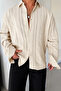 Oversize Men's Beige Linen Shirt