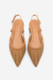 Women's Pointed Toe Hand Knitted Gold Metal Heel Open Back Strap Ballerinas Retas Taba - 7