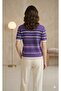 Round Neck Short Sleeve Comfortable Spacious Jacquard Stripe Patterned Summer Spring Viscose Knitwear T-Shirt - 2